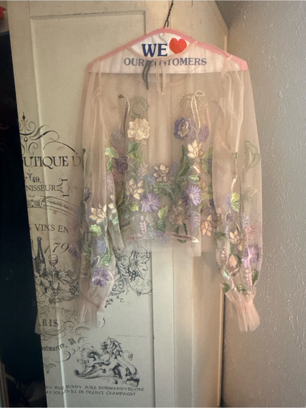 NWOT Anthropologie Embroidered Floral Mesh Top - Picture 8 of 12